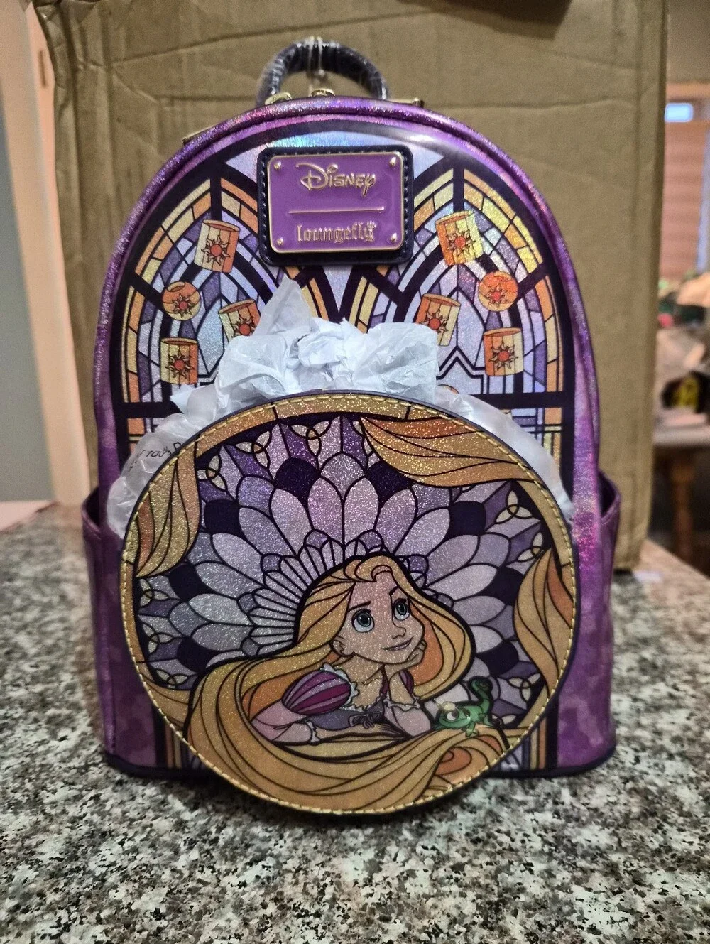 Loungefly Disney Rapunzel Glitter Stainglass Mini Backpack